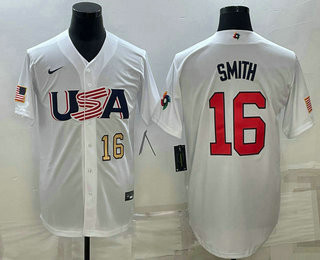 Men%27s USA Baseball #16 Will Smith Number 2023 White World Baseball Classic Stitched Jerseys